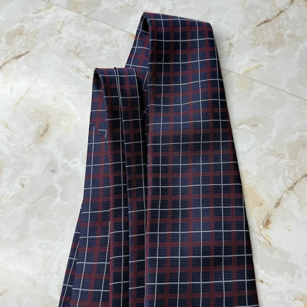 NWOT Brooks Brothers Men Silk Tie Red Blue Plaid Stain Resistant 3 5/8